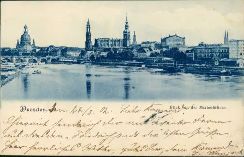 Ansichtskarte Dresden Blick von der Marienbrücke. Blaudruck 1902