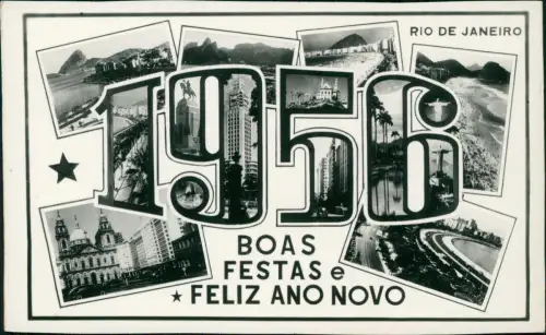 Postcard Rio de Janeiro Stadtteilansichten FELIZ ANO NOVO 1955