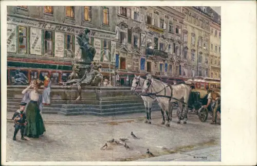 Ansichtskarte Wien Neuer Markt, Donnerbrunnen Kübstlerkarte 1912