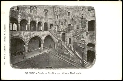 Cartolina Florenz Firenze Scala e Cortile del Museo Nazionale. 1908