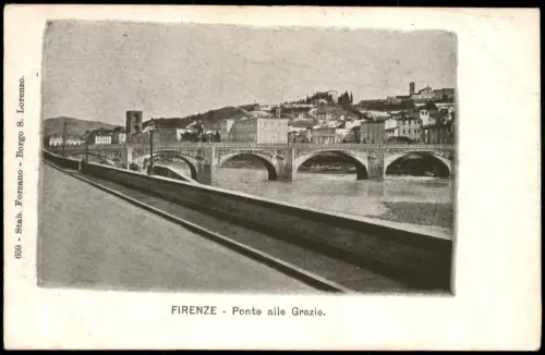 Cartolina Florenz Firenze Ponte alle Grazie. 1908
