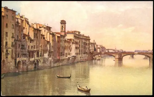 Cartoline Florenz Firenze Brücke - Kanal - Kähne - Wohnhaus 1919
