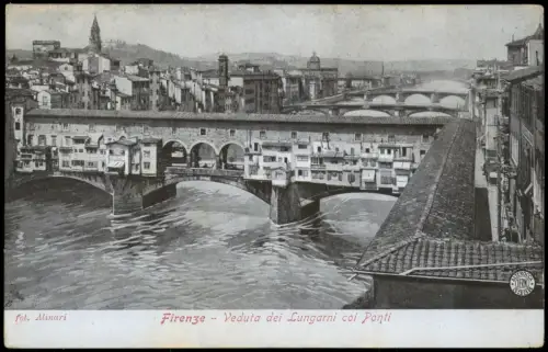 Cartolina Florenz Firenze Veduta dei Lungarni coi Ponti 1909