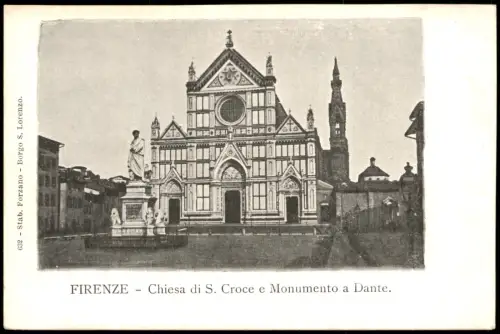 Cartolina Florenz Firenze Chiesa di S. Croce e Monumento a Dante. 1909