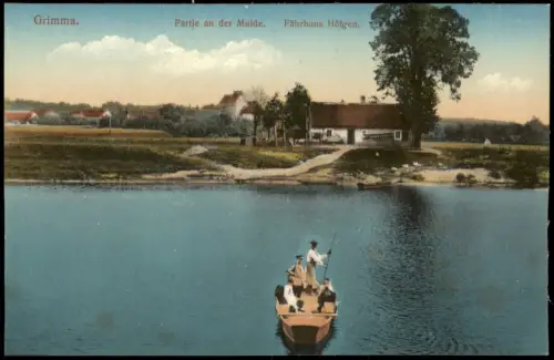 Ansichtskarte Grimma Partie an der Mulde. Fährhaus Höfgen. 1915