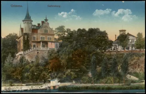 Ansichtskarte Grimma Gattersburg. Schiffsanleger 1915