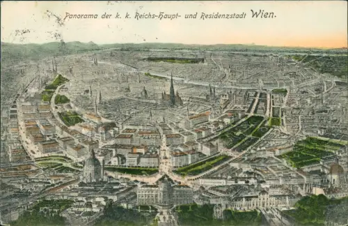 Ansichtskarte Wien aus der Vogelschau - Künstlerkarte 1905