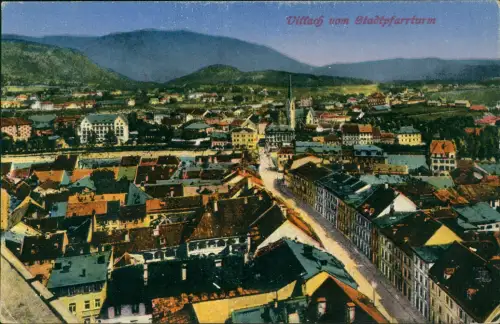 Ansichtskarte Villach vom Stadtpfarrturm - Straßensicht 1919