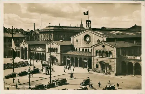 Ansichtskarte München Hauptbahnhof Parkplatz Propaganda 1938