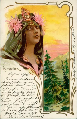 Ansichtskarte  Trachten Typen Armenien schöne Frau Jugendstil 1900