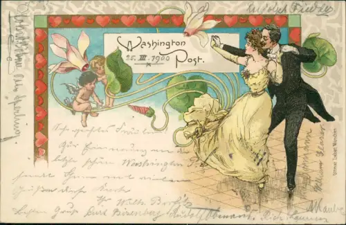 Ansichtskarte  Liebe Liebespaar Love Herz Engel Washington Post 1900