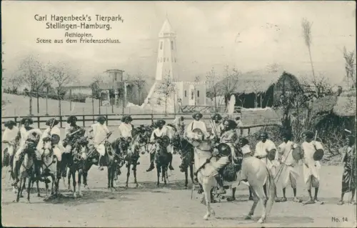 Ansichtskarte Stellingen-Hamburg Tierpark Hagenbeck Aethiopien Reiter 1909