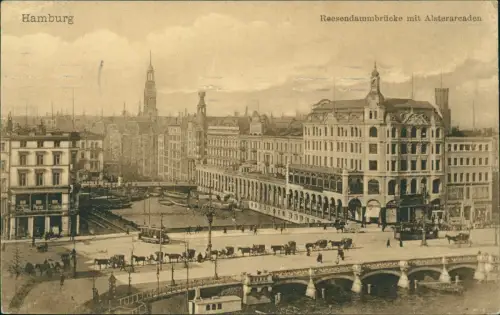 Ansichtskarte Hamburg Reesendammbrücke mit Alsterarcaden 1908