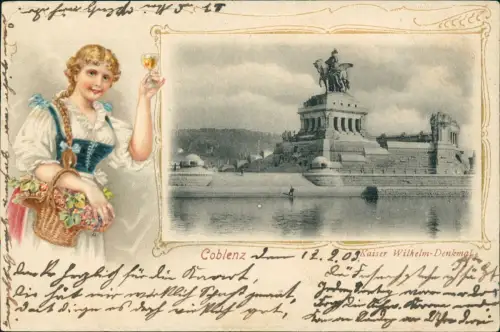 Ansichtskarte Koblenz Deutsches Eck - Weinkönigin 1903 Prägekarte