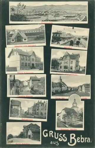 Ansichtskarte Bebra MB Bahnhof Straßen Schule Bahnstrasse 1915