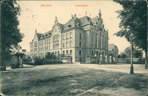Ansichtskarte Bautzen Budyšin Realschule Straßenpartie 1913