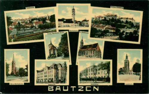 Ansichtskarte Bautzen Budyšin Totalansicht St. Petrikirche. Mehrbild 1908
