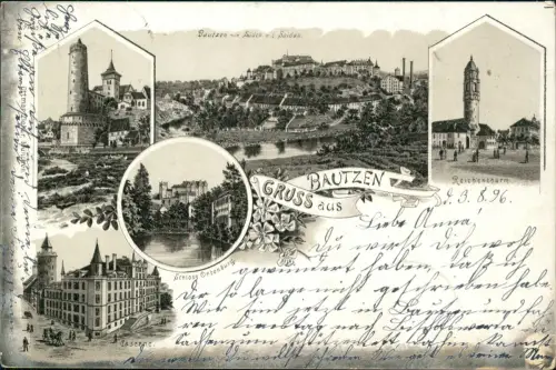 Litho AK Bautzen Budyšin Saidau Kaserne Spree Gruss aus... 1896