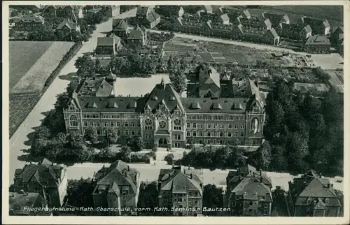 Ansichtskarte Bautzen Budyšin Fliegeraufnahme-Kath. Oberschule Luftbild 1930