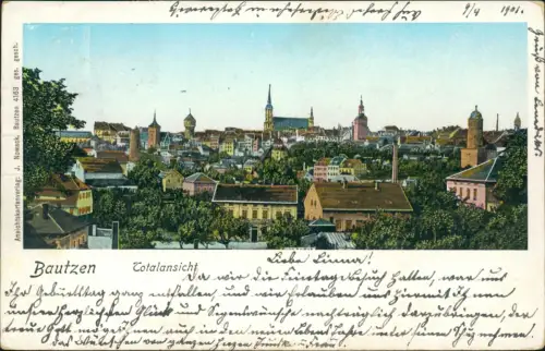 Ansichtskarte Bautzen Budyšin Totale 1901 Gold