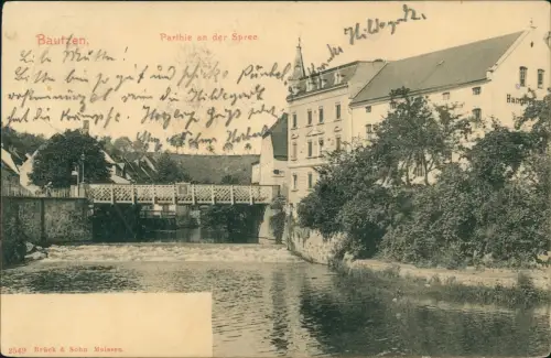 Ansichtskarte Bautzen Budyšin Partie an der Spree 1902