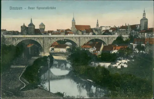 Ansichtskarte Bautzen Budyšin Neue Spreetalbrücke - colorierte AK 1912