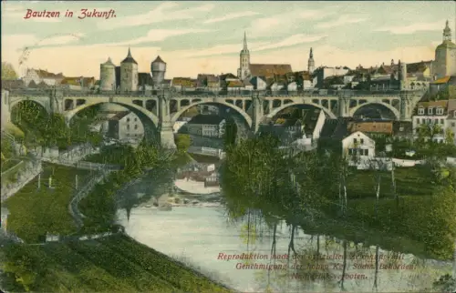 Ansichtskarte Bautzen Budyšin Stadt in der Zukunft 1909