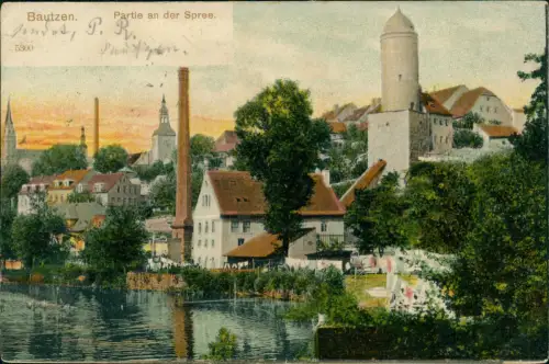 Ansichtskarte Bautzen Budyšin Partie an der Spree. 1904