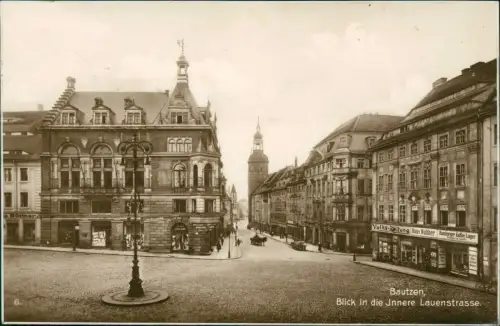 Ansichtskarte Bautzen Budyšin Blick in die Innere Lauenstrasse. 1929