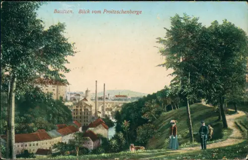 Ansichtskarte Bautzen Budyšin Blick vom Proitzschenberge - Stadt Fabrik 1912