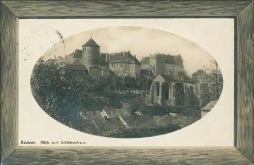 Ansichtskarte Bautzen Budyšin Blick vom Schützenhaus. 1909 Passepartout