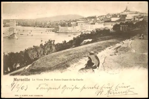 Marseille Panorama  mit dem Alten Hafen und Notre-Dame-de-la-Garde 1903