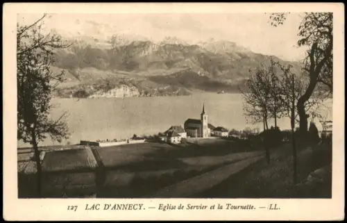 CPA Sevrier Kirche von Sevrier am Lac d'Annecy mit La Tournette 1915