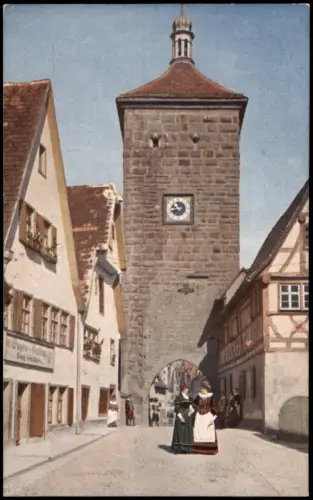 Ansichtskarte Rothenburg ob der Tauber Siebersturm mit Straßenszene 1915