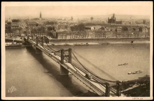Toulouse Panorama mit Hängebrücke Pont Saint-Pierre über die Garonne 1932
