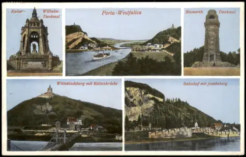 Porta Westfalica MB mit Kaiser-Wilhelm-Denkmal, Bismarck-Denkmal und Kettenbrücke 1936