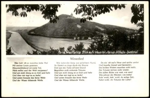 Weser Fluss Porta Westfalica mit Kaiser-Wilhelm-Denkmal und Weserlied 1957