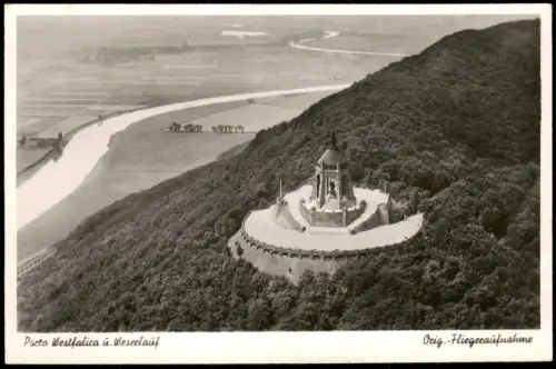 Ansichtskarte Porta Westfalica Kaiser-Wilhelm-Denkmal mit Weserlauf 1952