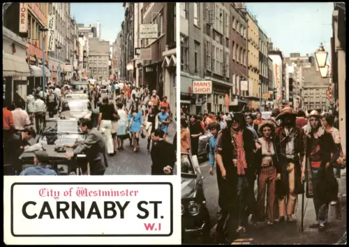 Postcard London Carnaby St. City of Westminster, Frequentors 1970