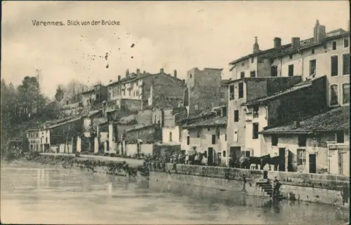 CPA Varennes-en-Argonne Blick von der Brücke 1915  Feldpoststempel