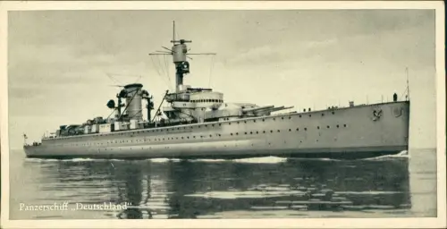 Ansichtskarte  Panzerschiff Deutschland Marine Trumpf Schokolade Werbung 1939