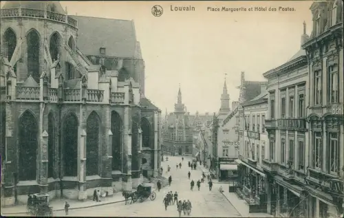 Löwen Louvain Place Marguerite Hôtel des Postes. 1916  Feldpoststempel S.B.