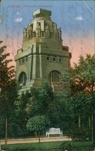 Ansichtskarte Leipzig Völkerschlachtdenkmal Parkbank 1915