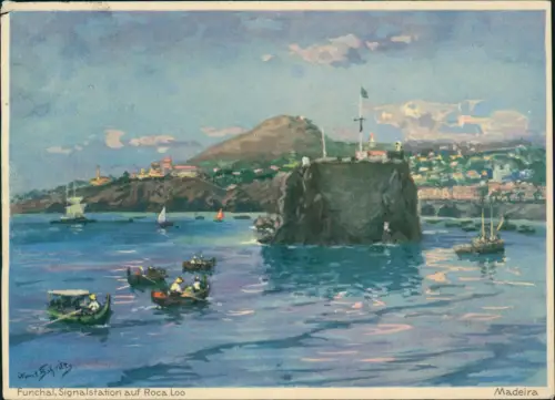 Postcard Funchal Künstlerkarte Signalstation auf Roca Loo Madeira 1935