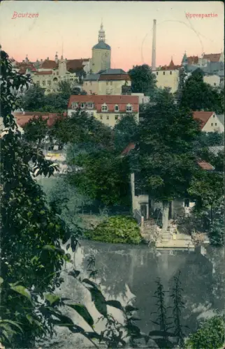 Ansichtskarte Bautzen Budyšin Spreepartie Häuschen Stadt colorierte AK 1910