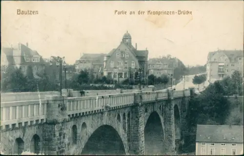 Bautzen Budyšin Partie an der Kronprinzen-Brücke, Straßenblick 1918