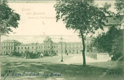 Ansichtskarte Bautzen Budyšin Bahnhof Straßenpartie 1900