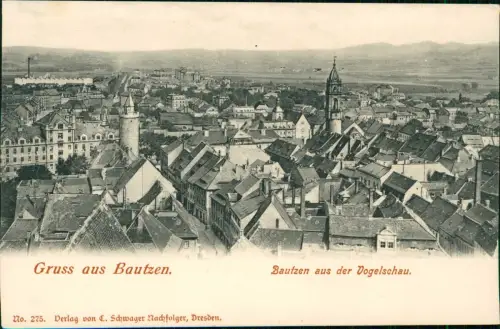 Ansichtskarte Bautzen Budyšin aus der Vogelschau, Stadt Fabrik 1912