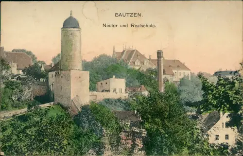 Ansichtskarte Bautzen Budyšin Neutor und Realschule. 1912
