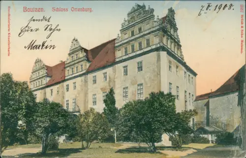 Bautzen Budyšin Schloss Ortenburg Seitenansicht Handcolorierte 1902